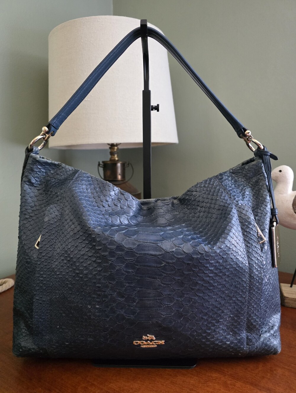 Coach 35326 Scout Hobo Python Embossed Denim Blue Leather Crossbody Bag - Picture 2 of 16